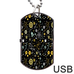 Floral And Butterfly Black Spring Dog Tag Usb Flash (two Sides)