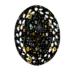 Floral And Butterfly Black Spring Ornament (oval Filigree)