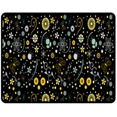 Floral And Butterfly Black Spring Double Sided Fleece Blanket (medium)  by Alisyart