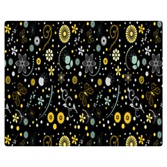 Floral And Butterfly Black Spring Double Sided Flano Blanket (medium)  by Alisyart