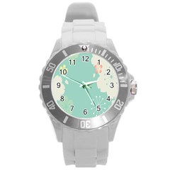 Flower Blue Pink Yellow Round Plastic Sport Watch (l)