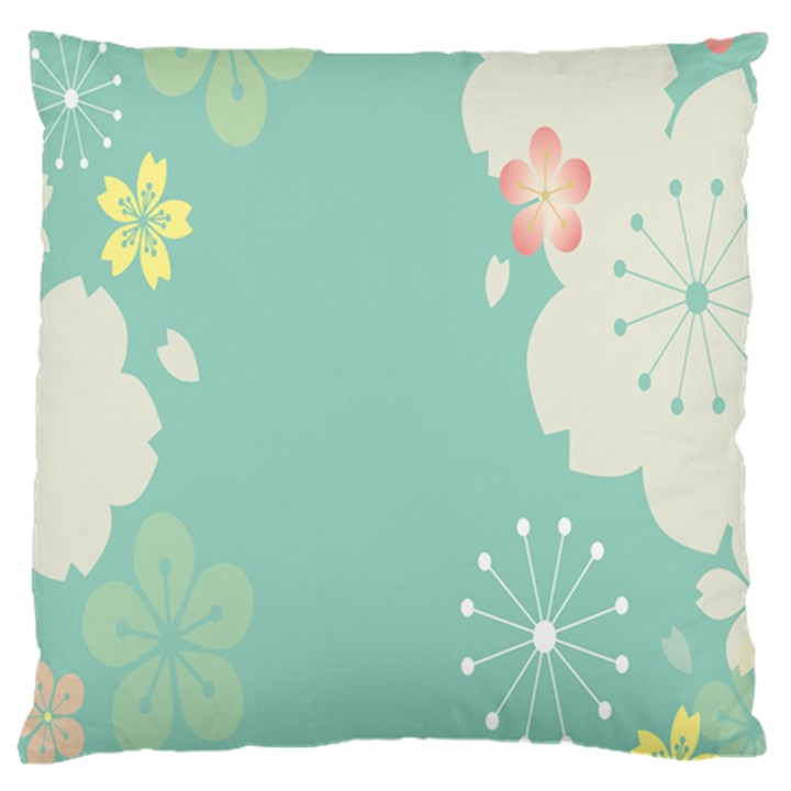 Flower Blue Pink Yellow Large Cushion Case (One Side)