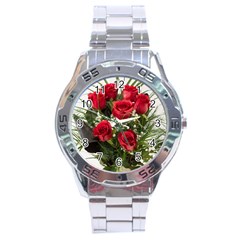 Red Roses Roses Red Flower Love Stainless Steel Analogue Watch