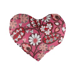 Flower Floral Red Blush Pink Standard 16  Premium Flano Heart Shape Cushions