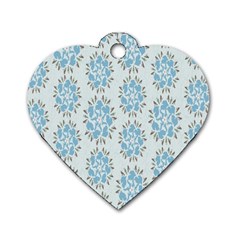 Flower Floral Rose Bird Animals Blue Grey Study Dog Tag Heart (two Sides)