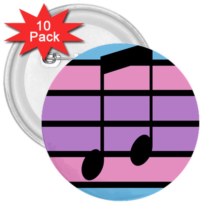 Music Gender Pride Note Flag Blue Pink Purple 3  Buttons (10 pack) 