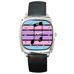 Music Gender Pride Note Flag Blue Pink Purple Square Metal Watch by Alisyart