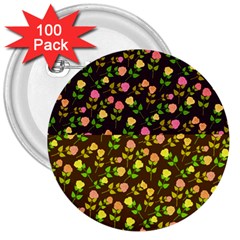 Flowers Roses Floral Flowery 3  Buttons (100 Pack)  by Amaryn4rt