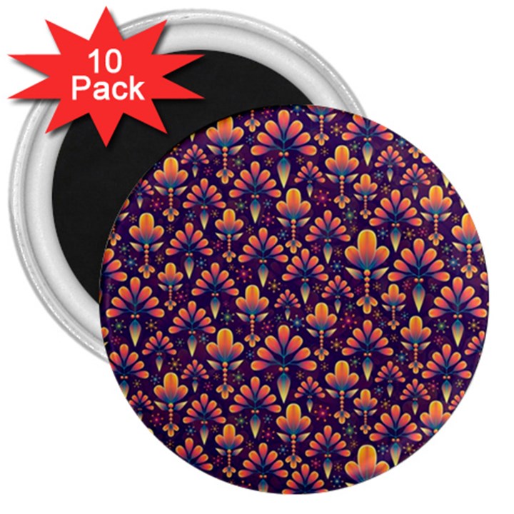 Abstract Background Floral Pattern 3  Magnets (10 pack) 