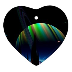 Planets In Space Stars Heart Ornament (two Sides) by Amaryn4rt