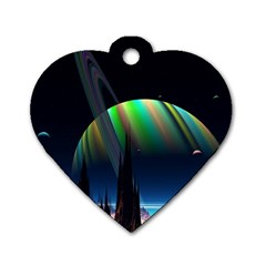 Planets In Space Stars Dog Tag Heart (one Side) by Amaryn4rt