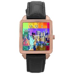 New York City The Statue Of Liberty Rose Gold Leather Watch  by Amaryn4rt