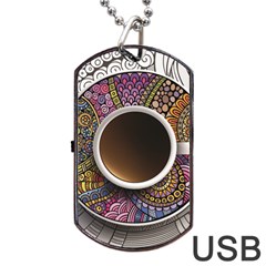 Ethnic Pattern Ornaments And Coffee Cups Vector Dog Tag Usb Flash (one Side) by Amaryn4rt