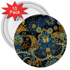 Retro Ethnic Background Pattern Vector 3  Buttons (10 Pack)  by Amaryn4rt