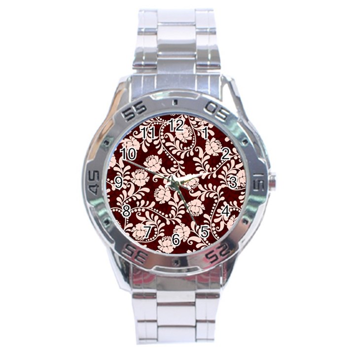 Flower Leaf Pink Brown Floral Stainless Steel Analogue Watch