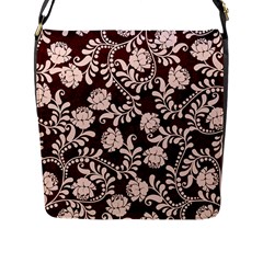 Flower Leaf Pink Brown Floral Flap Messenger Bag (l) 