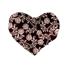 Flower Leaf Pink Brown Floral Standard 16  Premium Flano Heart Shape Cushions