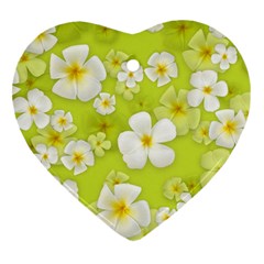 Frangipani Flower Floral White Green Ornament (heart)