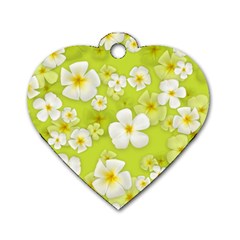 Frangipani Flower Floral White Green Dog Tag Heart (two Sides)