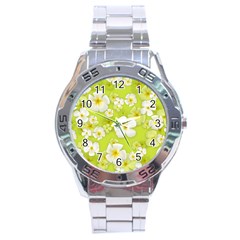 Frangipani Flower Floral White Green Stainless Steel Analogue Watch