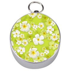 Frangipani Flower Floral White Green Silver Compasses by Alisyart