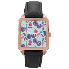 Passion Fruit Pink Purple Cerry Blue Leaf Rose Gold Leather Watch 