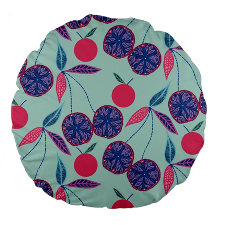 Passion Fruit Pink Purple Cerry Blue Leaf Large 18  Premium Flano Round Cushions