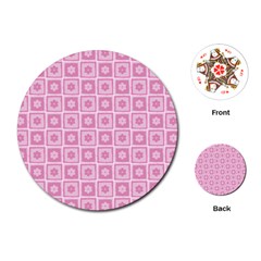 Plaid Floral Flower Pink Playing Cards (round)  by Alisyart