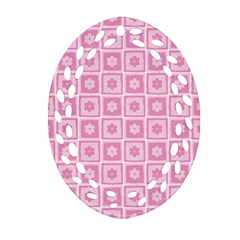 Plaid Floral Flower Pink Ornament (oval Filigree)