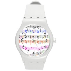 Notes Tone Music Rainbow Color Black Orange Pink Grey Round Plastic Sport Watch (m)