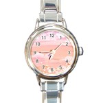 Season Flower Floral Pink Round Italian Charm Watch Front