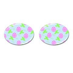 Spring Flower Tulip Floral Leaf Green Pink Cufflinks (oval)