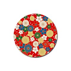 Season Flower Rose Sunflower Red Green Blue Rubber Round Coaster (4 Pack) 