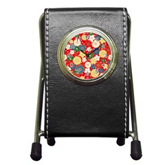 Season Flower Rose Sunflower Red Green Blue Pen Holder Desk Clocks