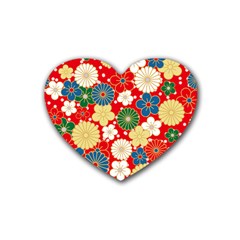 Season Flower Rose Sunflower Red Green Blue Rubber Coaster (heart) 