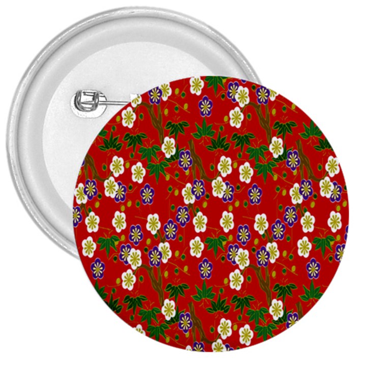 Red Flower Floral Tree Leaf Red Purple Green Gold 3  Buttons