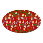 Red Flower Floral Tree Leaf Red Purple Green Gold Oval Magnet Front