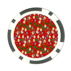 Red Flower Floral Tree Leaf Red Purple Green Gold Poker Chip Card Guard