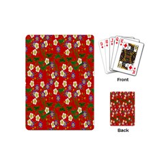 Red Flower Floral Tree Leaf Red Purple Green Gold Playing Cards (mini) 