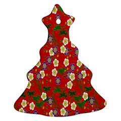 Red Flower Floral Tree Leaf Red Purple Green Gold Christmas Tree Ornament (two Sides) by Alisyart