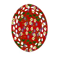 Red Flower Floral Tree Leaf Red Purple Green Gold Oval Filigree Ornament (two Sides) by Alisyart