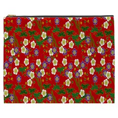 Red Flower Floral Tree Leaf Red Purple Green Gold Cosmetic Bag (xxxl) 