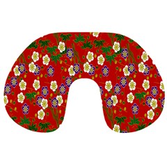 Red Flower Floral Tree Leaf Red Purple Green Gold Travel Neck Pillows by Alisyart