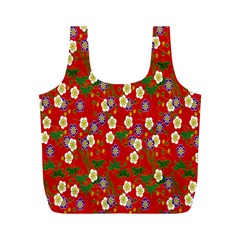 Red Flower Floral Tree Leaf Red Purple Green Gold Full Print Recycle Bags (m)  by Alisyart