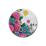 Flowers Pattern Vector Art Rubber Round Coaster (4 pack)  Front