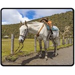 White Horse Tied Up at Cotopaxi National Park Ecuador Double Sided Fleece Blanket (Medium)  58.8 x47.4  Blanket Back