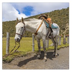 White Horse Tied Up At Cotopaxi National Park Ecuador Large Satin Scarf (square) by dflcprints