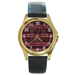 Ulos Suji Traditional Art Pattern Round Gold Metal Watch by Amaryn4rt