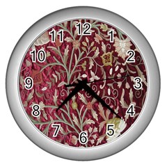 Crewel Fabric Tree Of Life Maroon Wall Clocks (silver) 