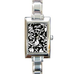 Vector Classical Traditional Black And White Floral Patterns Rectangle Italian Charm Watch by Amaryn4rt